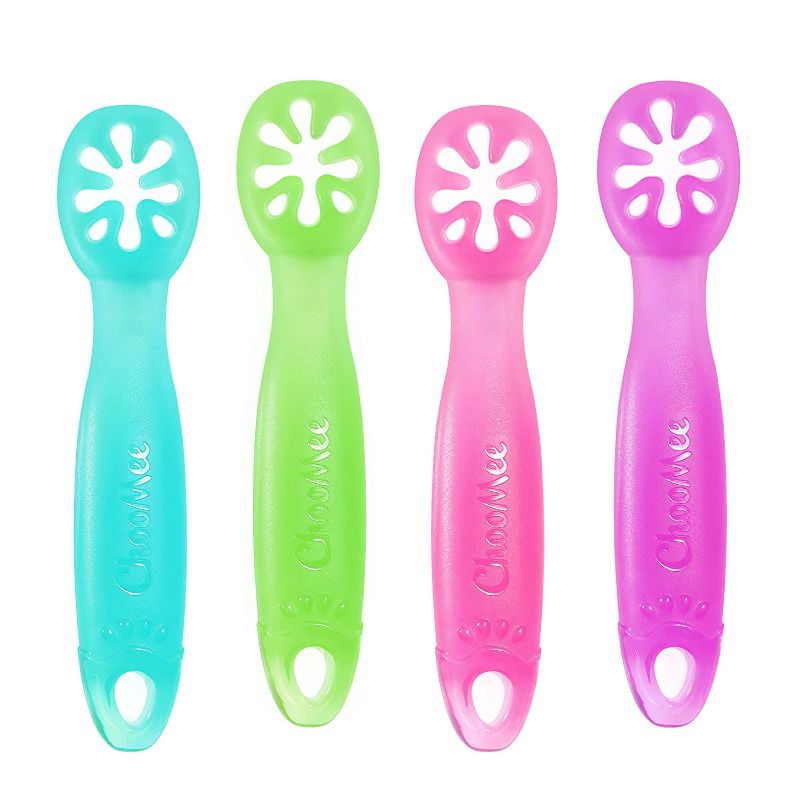 Photo 1 of ChooMee Silicone Baby Spoons | FlexiDip - First Stage Self Feeding Dipping Spoon | Teething Friendly Soft Tip with Firm Handle | 100% Silicone | 4 CT | Four Colors
