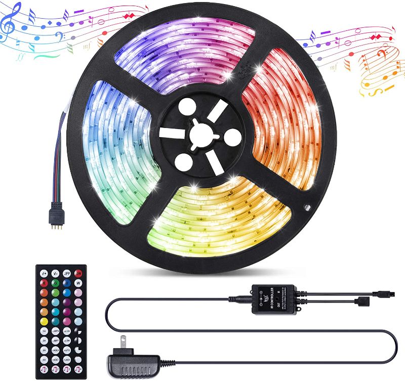 Photo 1 of Merkury Innovations RGB LED Sound Sync Adhesive Strip Lights with Remote Controls, Music Activated LED Lights, 12v Power Supply TV Backlight Kit w Remote, Lights for TIK Tok (16.4 FT)
