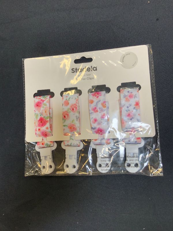 Photo 2 of Stadela Baby Pacifier Clip Leash Soothie Teething Ring and Teether Toy Holder for Girl 4 Pack Gift Set Watercolor Floral Flowers Bloom (Shabby Chic)
