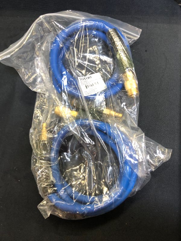 Photo 2 of YOTOO Hybrid Lead-in Air Hose 3/8" x 10' and 3/8" x 6' Kit 300 PSI Heavy Duty, Lightweight, Kink Resistant, All-Weather Flexibility with 1/4-Inch Brass Male Fittings, Bend Restrictors, Blue
