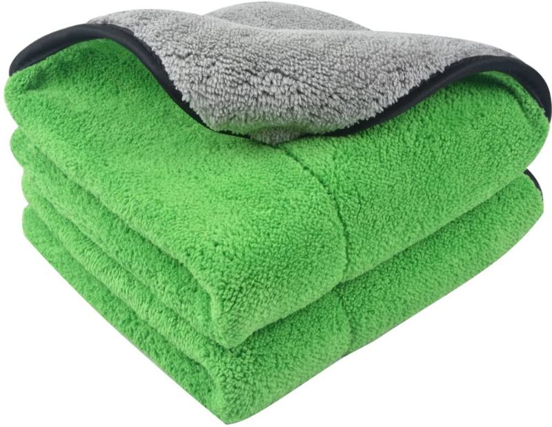 Photo 1 of KinHwa Microfiber Car Cleaning Towels Ultra Thick Plush Drying Super Absorbent Car Wash Cloths Scratch Free (Green/Grey, 16Inch x 16Inch)

