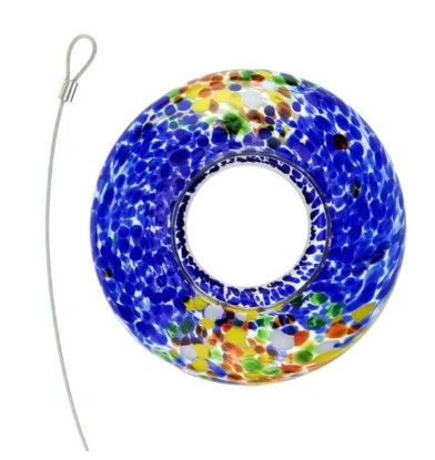 Photo 1 of CLEVER GARDEN Glass Bird Feeder, Hanging Outdoor Decoration for Wild Birds, Dark Blue Circle
