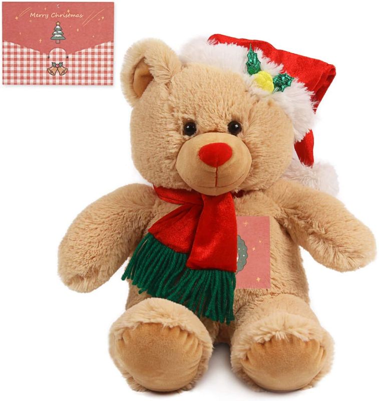 Photo 1 of ARELUX Christmas Teddy Bear 16 inches,Brown Plush Stuffed Animal Bear with Santa Hat and Scarf
