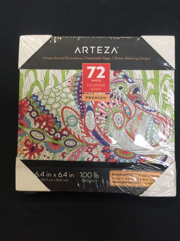 Photo 2 of Arteza Coloring Book for Adults, 6.4 x 6.4 Inches, 72 Sheets, Animal Designs, Detachable Pages, Gray Outlines, 100 lb Paper