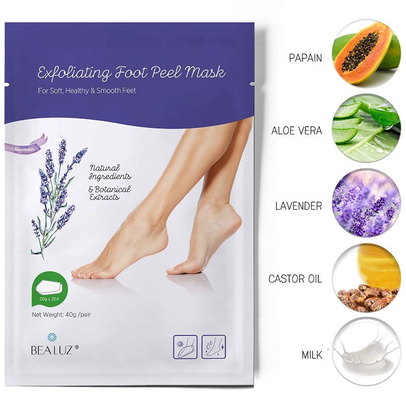 Photo 1 of 2 Pairs Foot Peel Mask Exfoliant for Soft Feet in 1-2 Weeks, Exfoliating Booties for Peeling Off Calluses & Dead Skin, For Men & Women Lavender by BEALUZ
