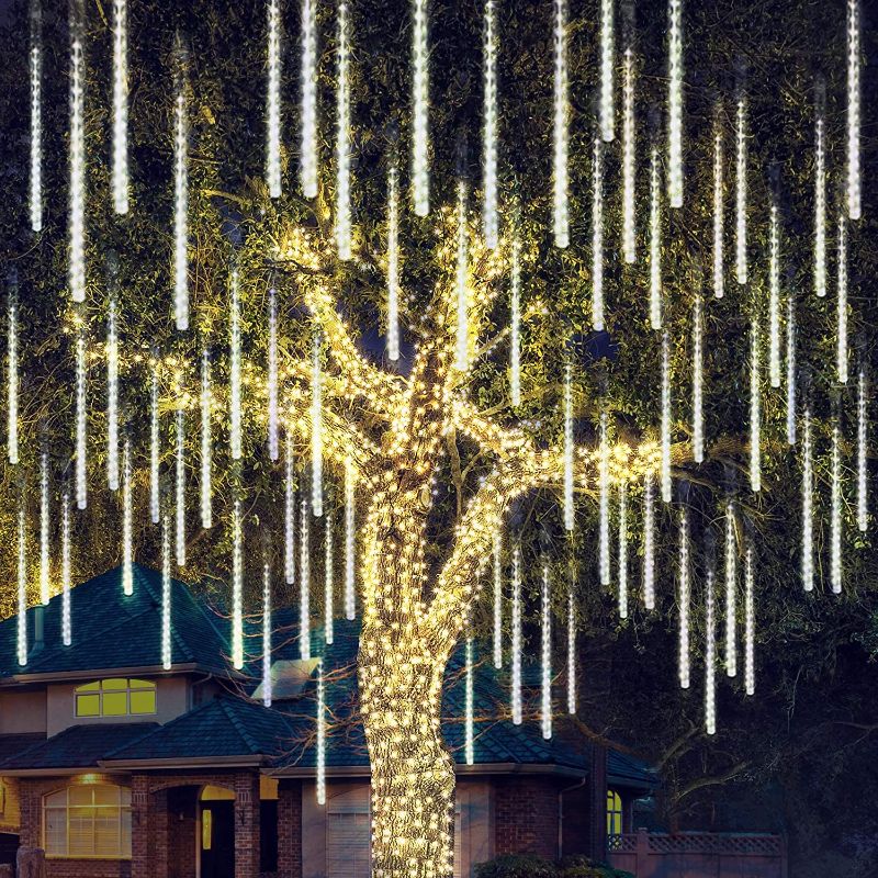 Photo 1 of 2Packs Christmas Meteor Shower Lights Falling Rain Drop Icicle String Lights 240 LEDs 8 Tube 30cm/12inch (Warm White) 