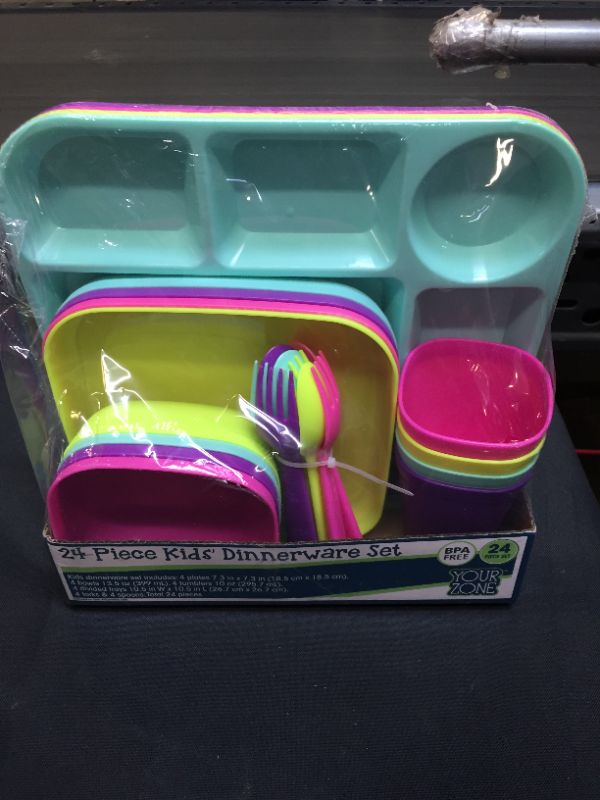 Photo 2 of 24-Piece Kids' Dinnerware Set, BPA Free, Mixed Colors, Dishwasher safe, Microwave safe
