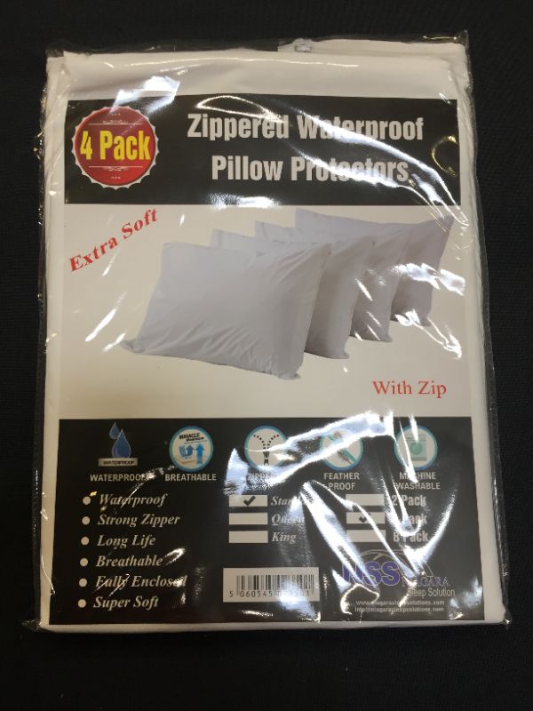 Photo 2 of Extra Soft Non Noisy 4 Pack Waterproof Pillow Protectors Standard 20x26 Inches Smooth Zipper Premium Encasement Covers Quiet Cases Set White 100% Liquid Protection 100Gsm Super Soft
