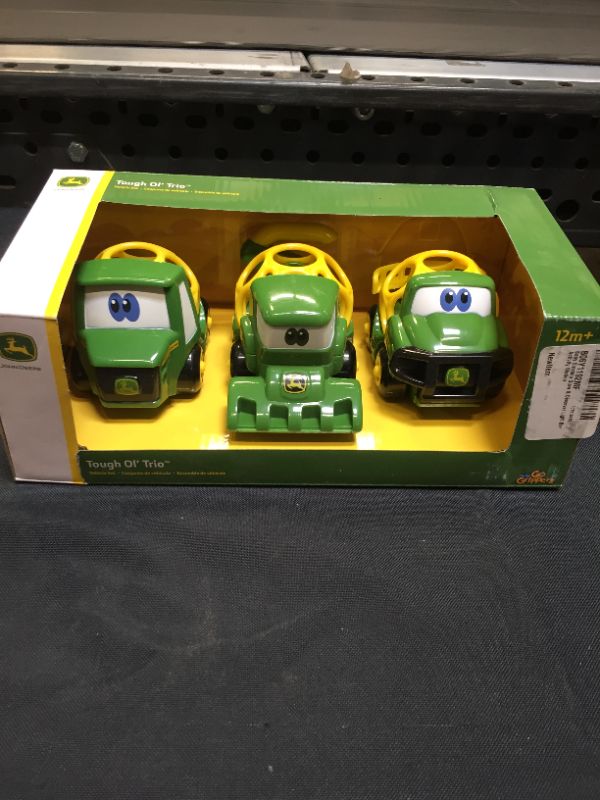 Photo 1 of Bright Starts Oball Go Grippers John Deere Construction Crusiers Trailer Set Push Vehicle Set, Tough Ol' Trio, Ages 12 Months and up
