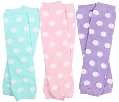 Photo 1 of juDanzy 3 Pair Baby Girl Leg Warmers Aqua Polka Dot, Powder Pink Polka Dot, Lavender Polka Dot