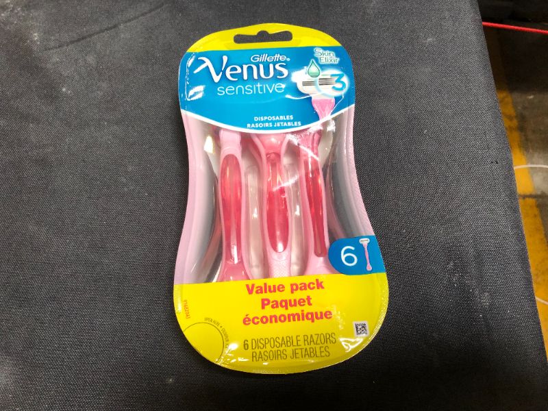 Photo 2 of 
Gillette Venus Sensitive Disposable Razors for Women with Sensitive Skin, 6 Count, Delivers Close Shave with Comfort, Pink and White