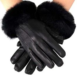 Photo 1 of Alpine Swiss Womens Leather Dressy Gloves Rabbit Fur Trim Cuff Thermal Lining (S)