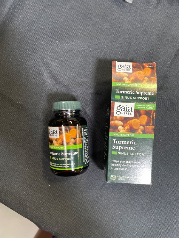 Photo 1 of Gaia Herbs, Turmeric Supreme Sinus Support, Turmeric Curcumin Supplement for Seasonal Allergy Support, Non-Drowsy Formula, Vegan Liquid Capsules, 60 Count BEST BY 12/21
