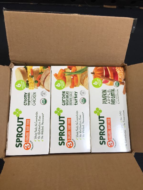 Photo 1 of Sprout Organic Baby Food Pouches Stage 3, Creamy Vegetables w/ Chicken, 4 Pouches (Pack of 6) Creamy Vegetables with Chicken 24 Ounce
box of 3 exp sep 22 2022