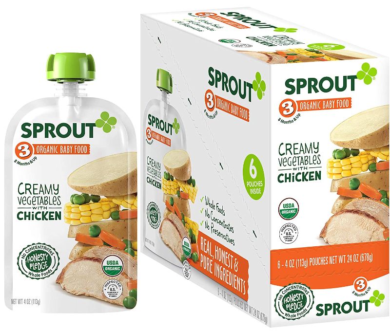 Photo 1 of Sprout Organic Baby Food Pouches Stage 3, Creamy Vegetables w/ Chicken, 4 Pouches (Pack of 6) Creamy Vegetables with Chicken 24 Ounce
box of 3 exp sep 22 2022