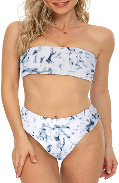 Photo 1 of I2CRAZY Women Bandeau Two Piece Bikini Swimsuits Strapless Top with High Cut Bottom Bathing Suit
Size: M