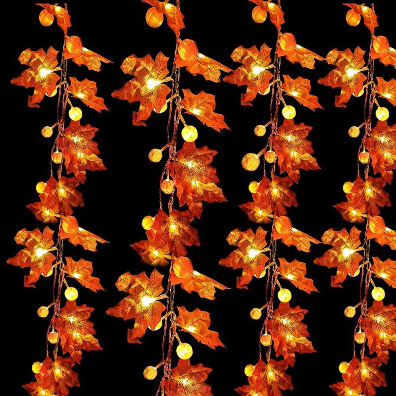 Photo 1 of 2Pack 60LED Maple Leaf & Pumpkin Fall Garland String Lights Thanksgiving Decoration Indoor Outdoor 20 ft Fall Decoration String Lights Garlands for Halloween Holiday Party 3 AA Battery Powered
