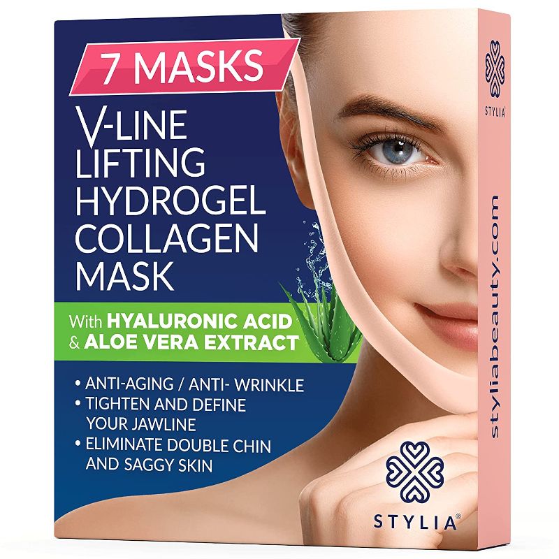 Photo 1 of 7 Piece V Line Shaping Face Masks – Double Chin Reducer - Lifting Hydrogel Collagen Mask with Aloe Vera – Anti-Aging and Anti-Wrinkle Band - Contouring, Slimming and Firming Face Lift Sheet
