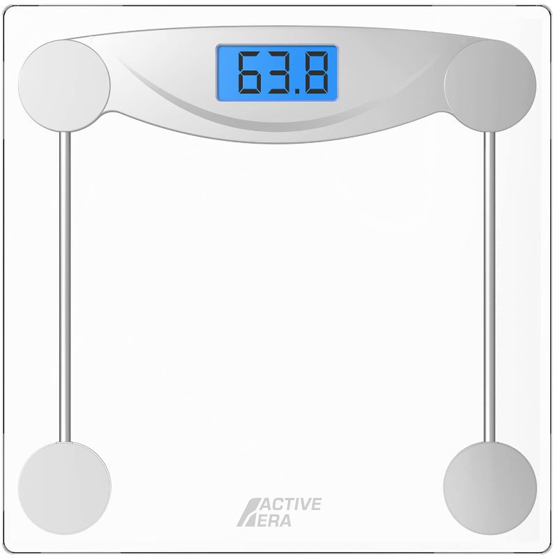 Photo 1 of Active Era Digital Body Weight Scale - Ultra Slim High Precision Bathroom Scale with Tempered Glass, Step-on Technology and Backlit Display - Body Weighing Scale 180kg / 400lb (lbs/Stone/kgs)
