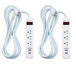 Photo 1 of 2-Pack 3-Outlet Surge Protector Power Strip with USB Charging Ports with Low Profile Plug
