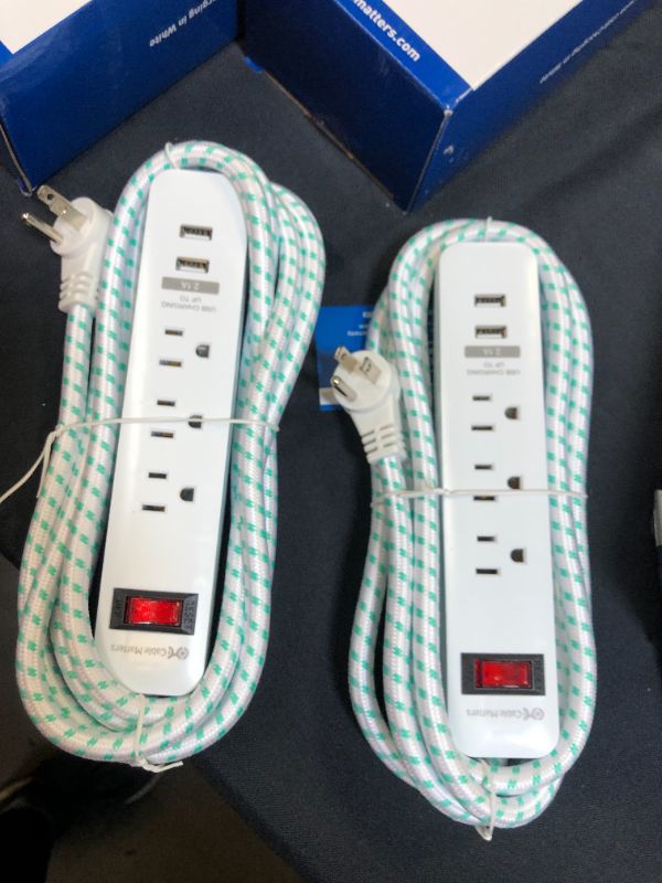 Photo 1 of 2-Pack 3-Outlet Surge Protector Power Strip with USB Charging Ports with Low Profile Plug
