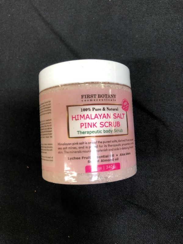 Photo 2 of 100% Natural Himalayan Salt Full Body Scrub 12 oz with Lychee Oil and Sweet Almond Oil- Best Body scrub, Deep Skin Exfoliator, Anti Cellulite, Body Wash, Moisturizer & Detox
