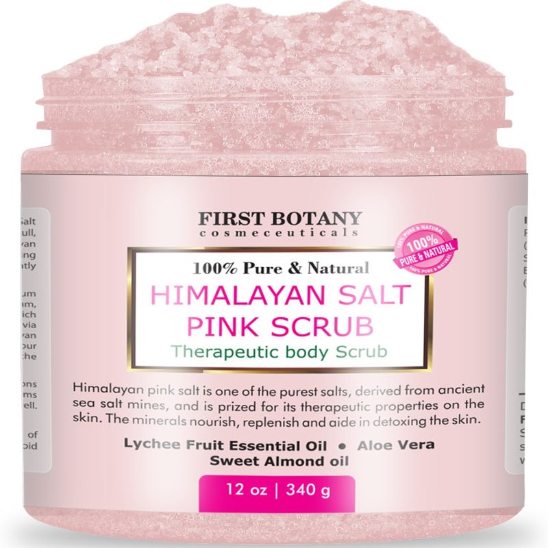 Photo 1 of 100% Natural Himalayan Salt Full Body Scrub 12 oz with Lychee Oil and Sweet Almond Oil- Best Body scrub, Deep Skin Exfoliator, Anti Cellulite, Body Wash, Moisturizer & Detox
