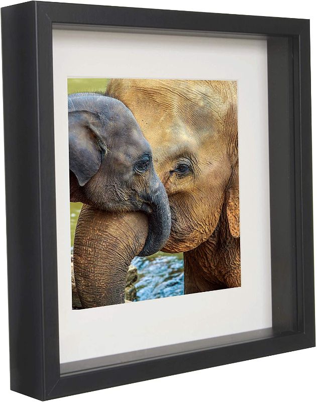 Photo 1 of BD ART 11x11 (28 x 28 x 4.7 cm) Black Shadow Box 3D Square Picture Frame with Mat for 8x8 inch Photo, Glass Front
