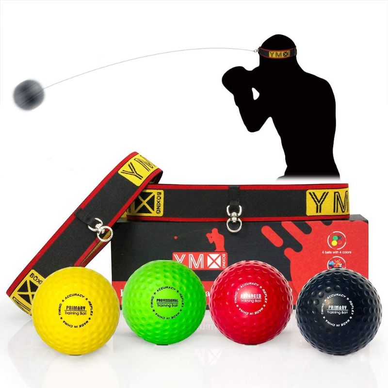 Photo 1 of YMX BOXING Ultimate Reflex Ball Set - 4 React Reflex Ball Plus 2 Adjustable Headband, Great for Reflex, Timing, Accuracy, Focus and Hand Eye Coordination Training for Boxing, MMA and Krav Mega
