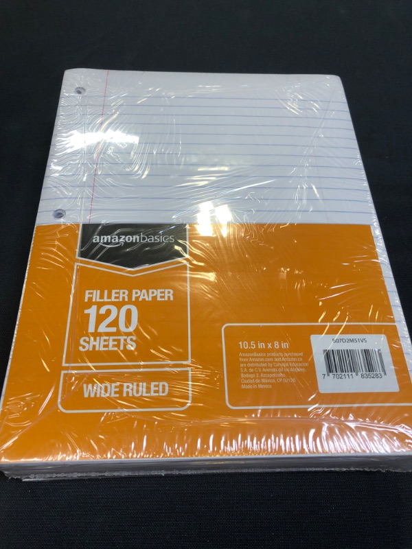 Photo 2 of Amazon Basics Wide Ruled Loose Leaf Filler Paper, 120 Sheets, 10.5 x 8 Inch, 6-Pack
