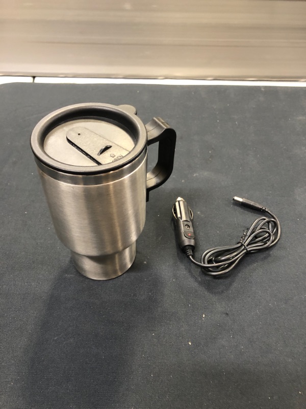 Photo 2 of 12V Car Heating Cup Car Heated Mug, 450ml Stainless Steel Travel Electric Coffee Cup Insulated Heated Thermos Mug
