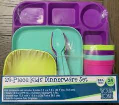 Photo 1 of 24-Piece Kids' Dinnerware Set, BPA Free, Mixed Colors, Dishwasher safe, Microwave safe
