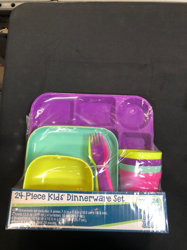 Photo 2 of 24-Piece Kids' Dinnerware Set, BPA Free, Mixed Colors, Dishwasher safe, Microwave safe
