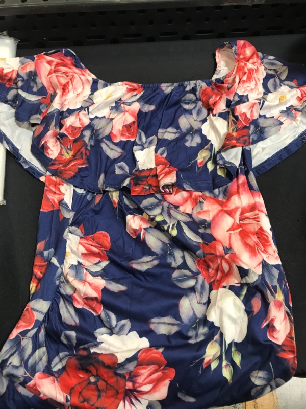 Photo 2 of -SIZE MEDIUM--  Women's Floral Ruffle Off Shoulder Maternity Dress - Made in USA
