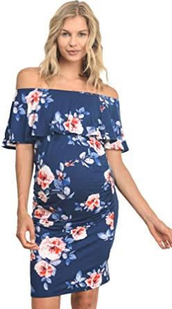 Photo 1 of -SIZE MEDIUM--  Women's Floral Ruffle Off Shoulder Maternity Dress - Made in USA
