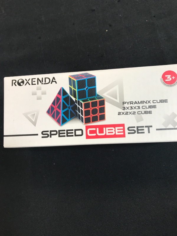 Photo 1 of Speed Cube Set, Carbon Fiber Sticker Puzzle Cube Bundle Magic Cube Set of 2x2x2 3x3x3 Pyramid Speed Cube (3 Pack)
