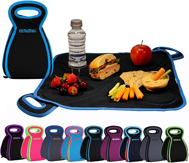 Photo 1 of FlatBox ORIGINAL Kids LUNCH BAG, PLACEMAT, Reusable MACHINE WASHABLE Cooler Tote Bag, Unzips to a Placemat to Eat Clean anywhere, TRIPLE Insulated Neoprene HEAVY DUTY zippers, stitched handle
