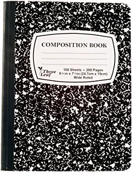 Photo 1 of Composition Notebook, 9-3/4" x 7-1/2", Wide Ruled, 100 Sheet (200 Pages), Color: Black Marble, Weekly Class Schedule and Multiplication/Conversion Tables on Covers. 5 PACK VARIOUS COLORS 
