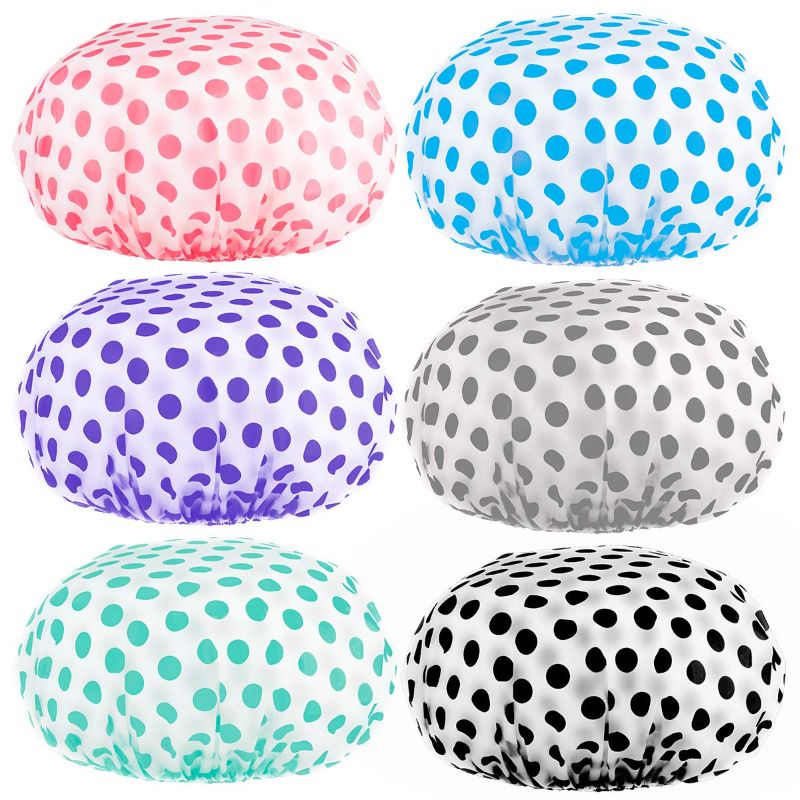 Photo 1 of 2x Keeygo 6 PCS Shower Caps, Large Reusable Elastic 100% Waterproof Bathing Hair Cap for Women Beauty, Hair Spa, Home Hotel Travel Use
