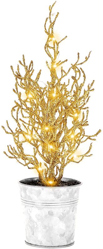 Photo 1 of KPCB Mini Christmas Tree with Lights Coral Tabletop Prelit Tree 11.8 inches Gold
