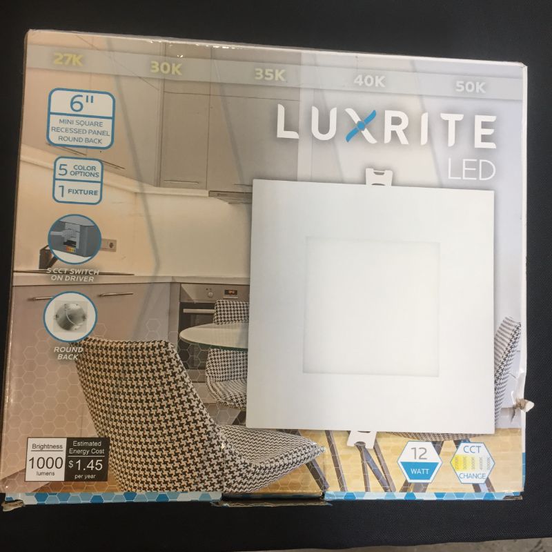 Photo 4 of 1 LIGHT FIXTURE ONLY--Luxrite 6" Inch Ultra Thin Square LED Recessed Lighting, 5 Color Temperature Options 2700K - 5000K, Dimmable LED Downlight, 12W, IC & Wet Rated, 1000 Lumens, Canless LED Recessed Light, ETL