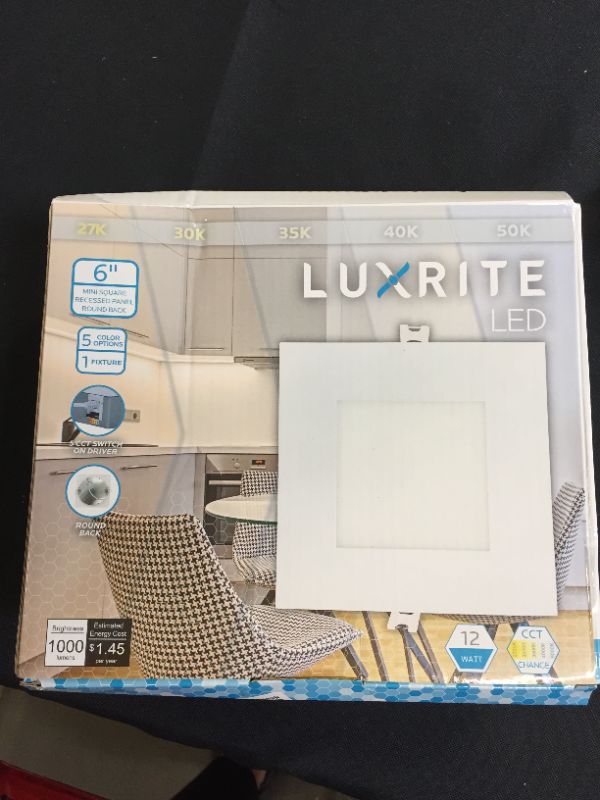 Photo 2 of 1 LIGHT FIXTURE ONLY--Luxrite 6" Inch Ultra Thin Square LED Recessed Lighting, 5 Color Temperature Options 2700K - 5000K, Dimmable LED Downlight, 12W, IC & Wet Rated, 1000 Lumens, Canless LED Recessed Light, ETL