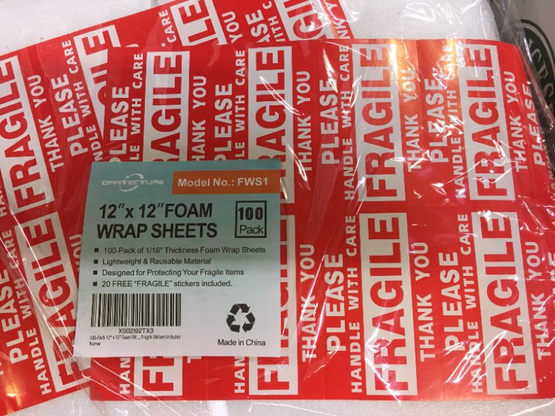 Photo 3 of 100-Pack 12" x 12" Foam Wrap Sheets Cushioning Foam, Moving and Packing Supplies, Fragile Stickers Included
