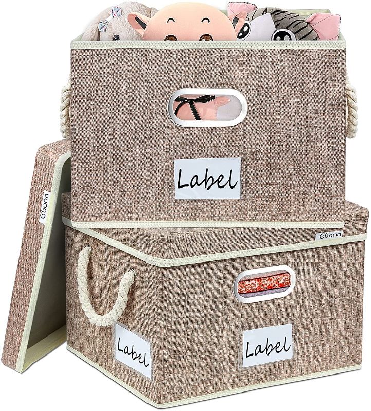 Photo 1 of OKBONN Storage Bins with Lids [2 Pack Large] Collapsible Storage Cubes Decorative Linen Fabric Storage Box Organizer Containers Baskets with Cover for Clothes,Toys,Books,Closet,Shelves,Kids Room,Office
