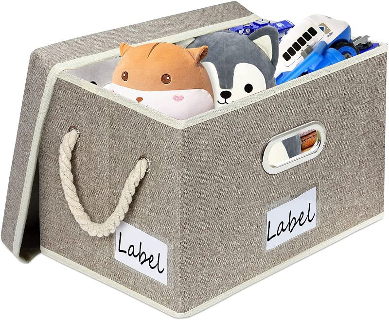 Photo 1 of OKBONN Storage Bins with Lids,[1 Pack Large] Collapsible Storage Cubes Decorative Linen Fabric Storage Box Organizer Containers Baskets with Cover for Clothes,Toys,Books,Closet,Shelves,Kids Room,Office
