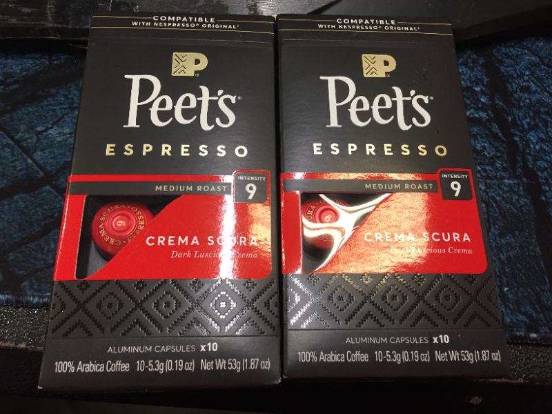 Photo 2 of 2x Peet's Coffee Espresso Capsules Crema Scura, Intensity 9, 10 Count Single Cup Coffee Pods Compatible with Nespresso Original Brewers
Best By: July 04, 2022