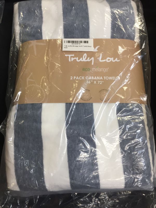 Photo 3 of Truly Lou Oversized Plush Cabana Beach Towel | Set of 2 Oversized Beach Towels (36x72) | Soft Eco Friendly Cotton | Cabana Stripe with Velour Weave | Perfect for The Beach & Pool(NAVY AND WHITE)