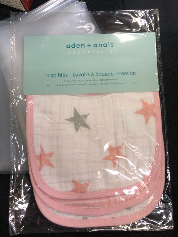 Photo 2 of aden + anais Essentials Snap Baby Bib, 100% Cotton Muslin, 3 Layer Burp Cloth, Super Soft & Absorbent for Infants, Newborns and Toddlers, Adjustable with Snaps, 3 Pack, Doll
