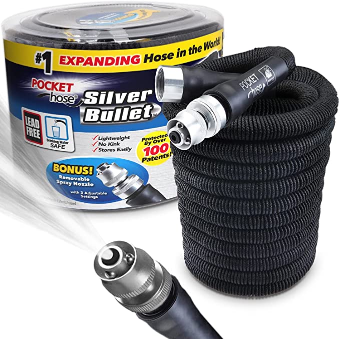 Photo 1 of Pocket Hose Original Silver Bullet Lightweight Water Hose by BulbHead - Expandable Garden Hose That Grows with Lead-Free Connectors - Safe Drinking Water Hose – Kink-Resistant and Stores Easily! (50 Ft)