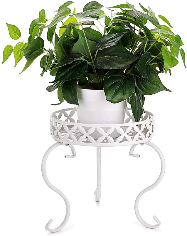 Photo 1 of OwnMy Metal Round Plant Stand Rustproof Iron Flower Pot Holder, Modern Plant Stand Plant Display Potted Rack, Indoor Outdoor Plant Stand Heavy Duty Plant Holder for Home, Garden, Plant Lovers (White)